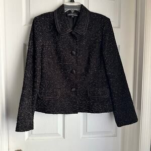 Kasper Sportswear Women’s Size 16 Blazer Black Coat Sparkle Button